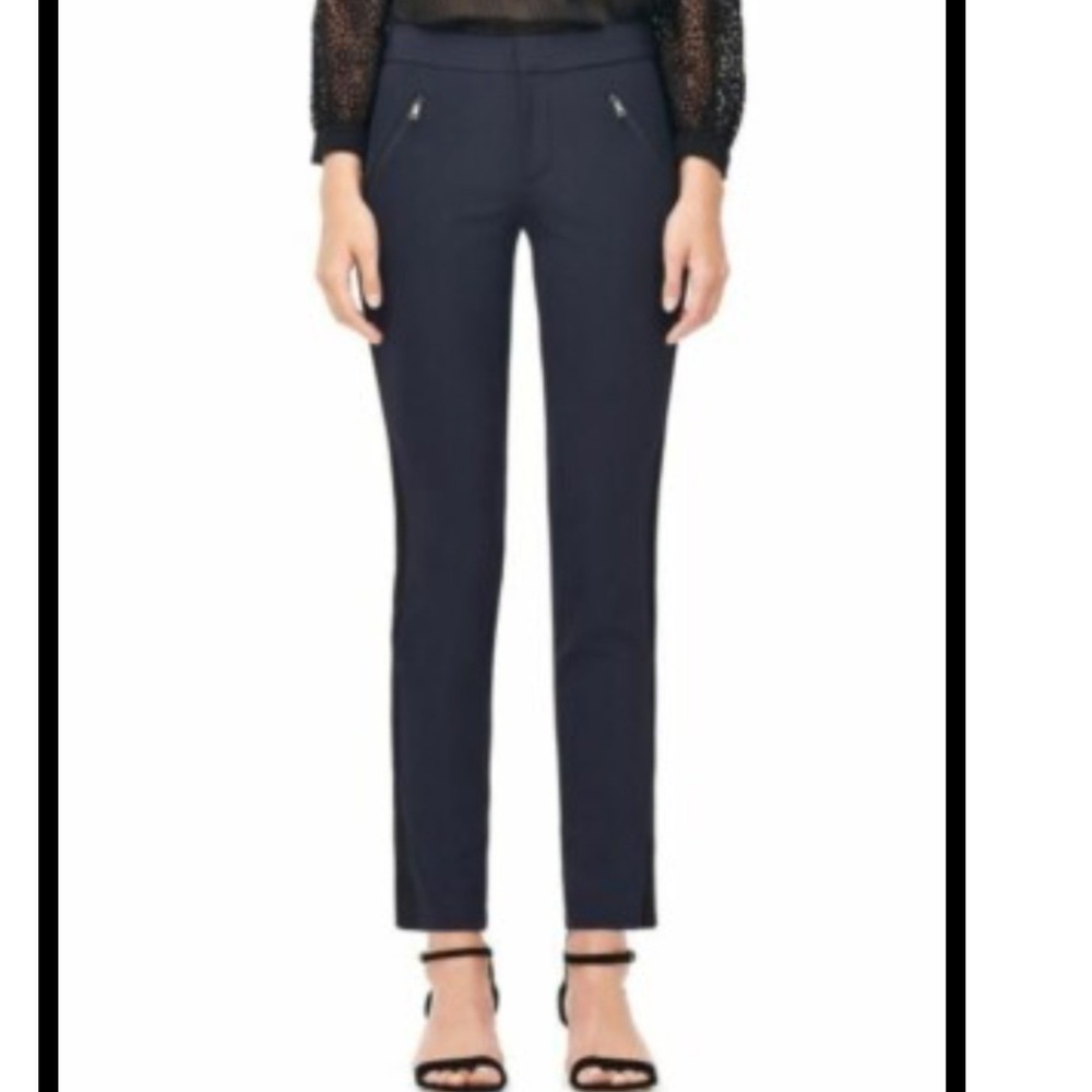 Rebecca Taylor Black Tuxedo Stripe Slim Ankle Pants Size 12 Zipper Pockets